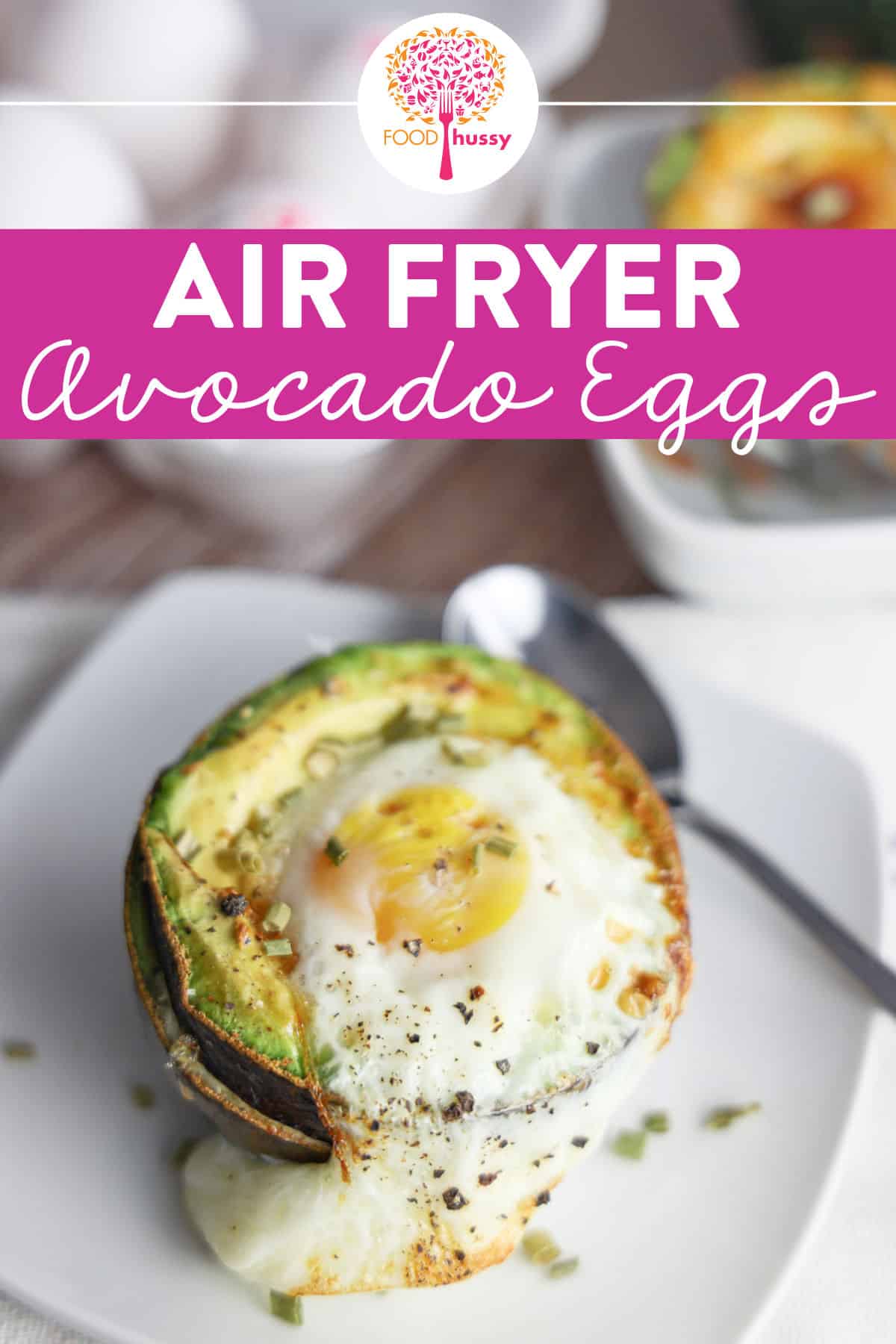 Air Fryer Avocado Eggs are my new FAVORITE way to eat eggs! I literally ate them three times last week! It's the perfect start to your morning and the creamy avocados are even better when you air fry them! Who knew?! via @foodhussy