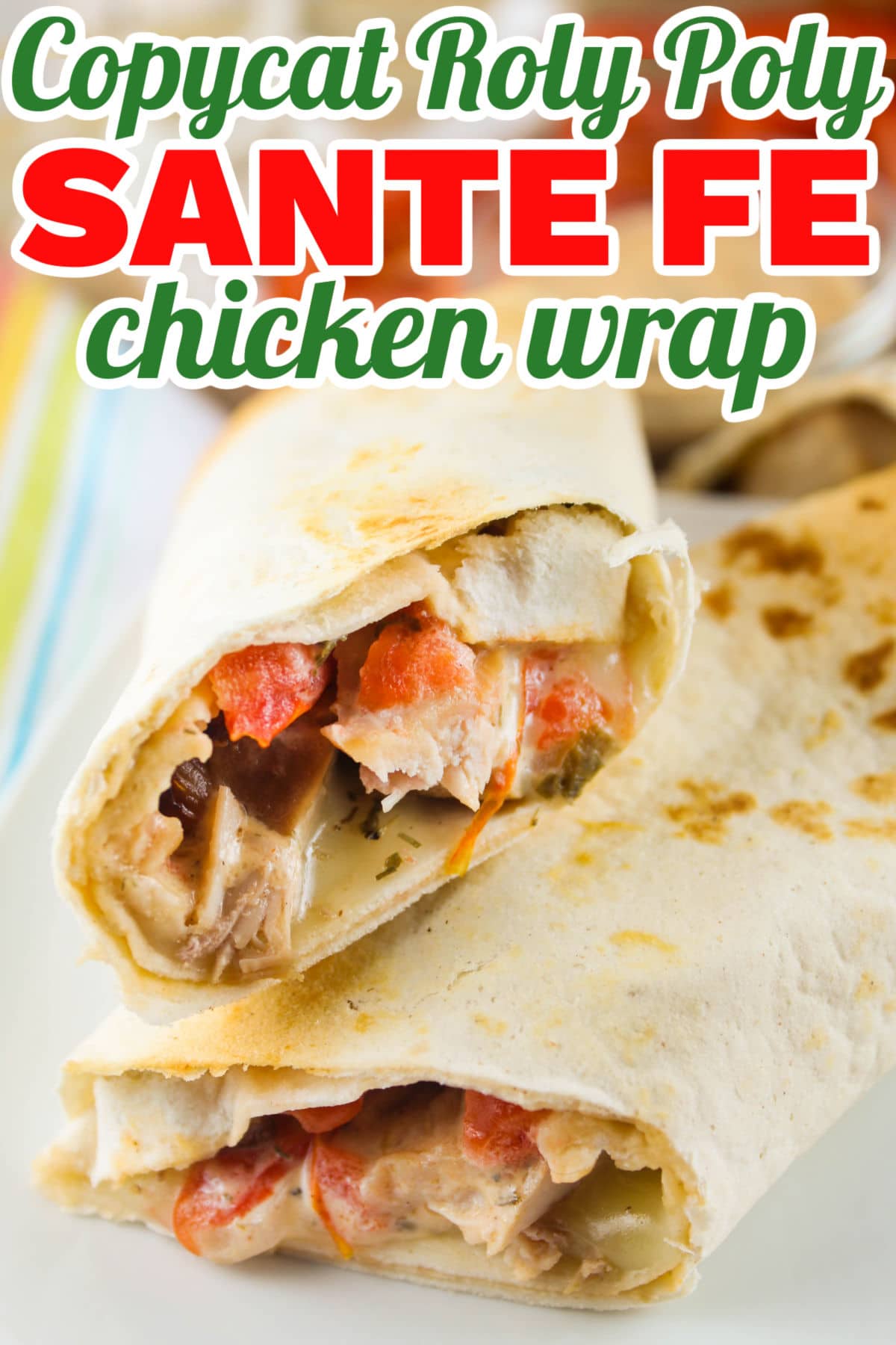 This Copycat Santa Fe Chicken Wrap is a delicious lunchtime treat! Roly Poly was my favorite go-to stop for a healthy lunch. This wrap is filled with chicken, jack cheese, ranch and yummy veggies and you'll want to make it every day! via @foodhussy