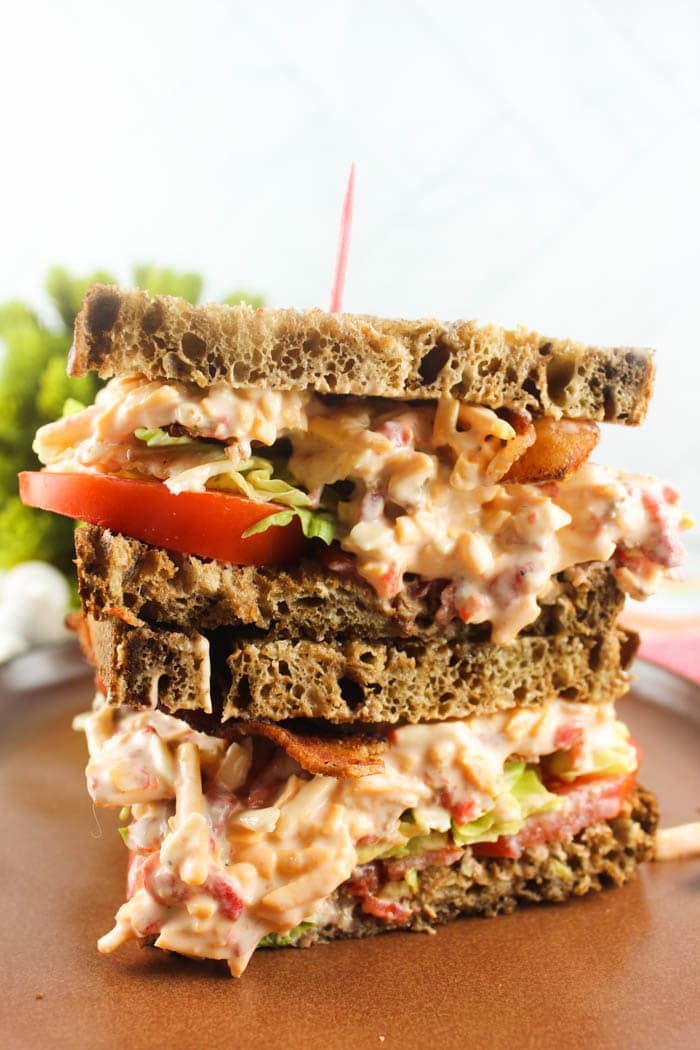 On a recent visit to Gulf Shores I had this Pimento Cheese BLT and it was AMAZING!!! Pimento Cheese is cheddar cheese, mayo & pimentos (along with a few other things depending on where you get it). Well - take that - SLATHER it on marble rye and add thick cut bacon, crisp lettuce and fresh tomato! Yes please!!!! via @foodhussy