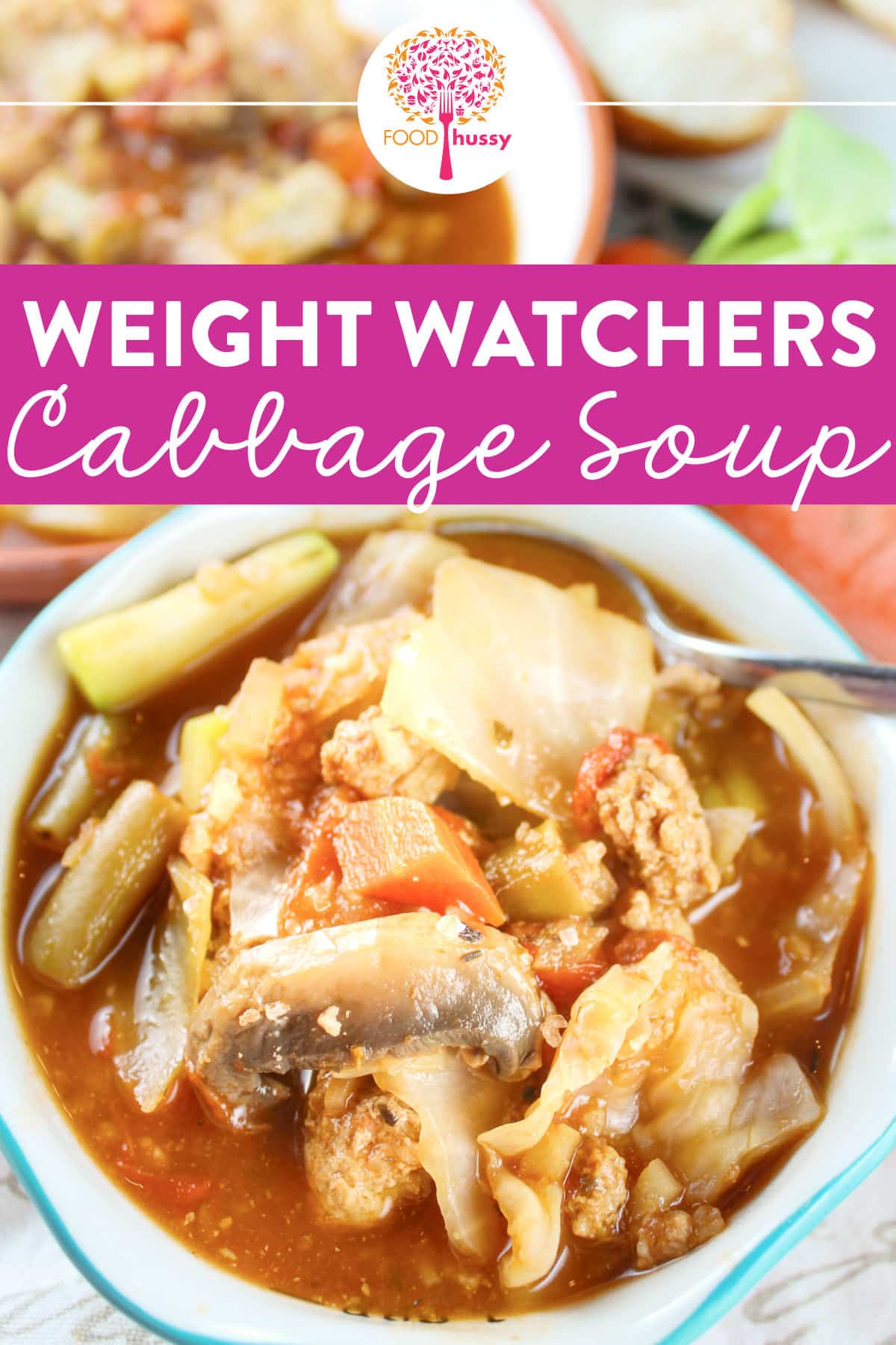 This is by far the BEST cabbage soup you’ll ever eat! Luckily it's even GOOD FOR YOU! This Weight Watchers Cabbage soup recipe is filled with eight vegetables plus ground turkey to make it even heartier. via @foodhussy