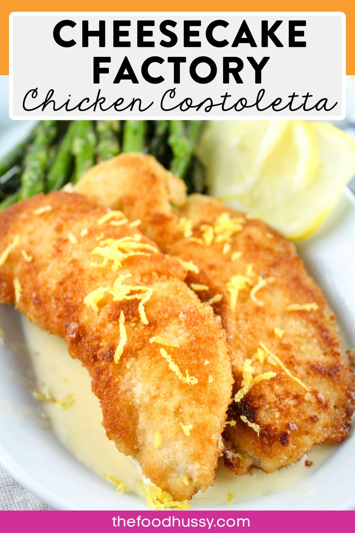 Cheesecake Factory Crispy Chicken Costoletta is decadent and so easy to make! You’ll have this copycat dish on the table in 20 minutes! Chicken Breast Lightly Breaded and Sautéed to a Crisp Golden Brown and topped with a light Lemon Sauce.  via @foodhussy