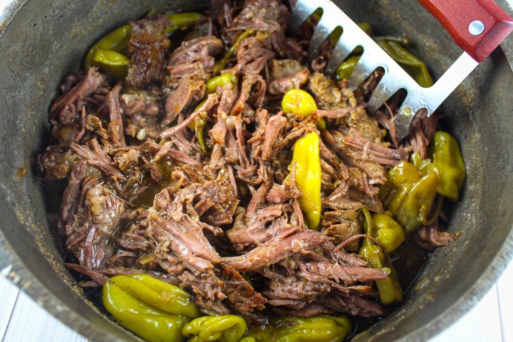 Shredded Italian Beef in a Dutch Oven