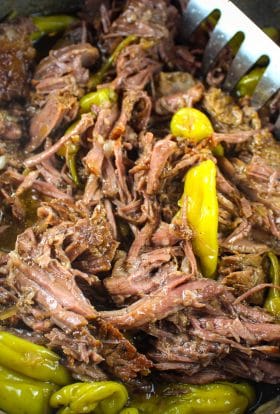 Shredded Italian Beef in a Dutch Oven