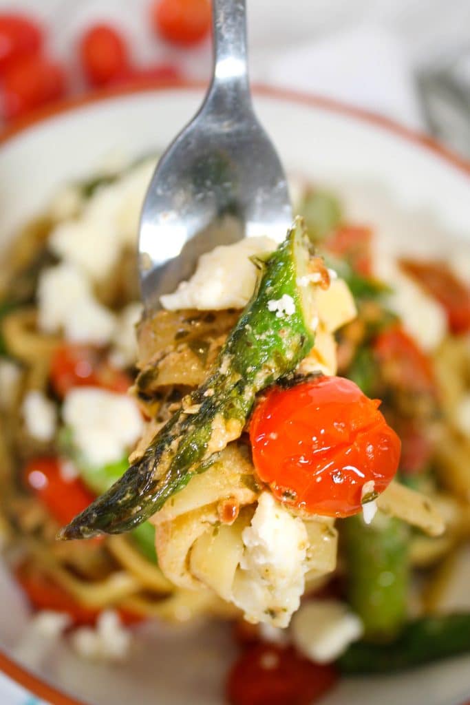 Pesto pasta with cherry tomatoes