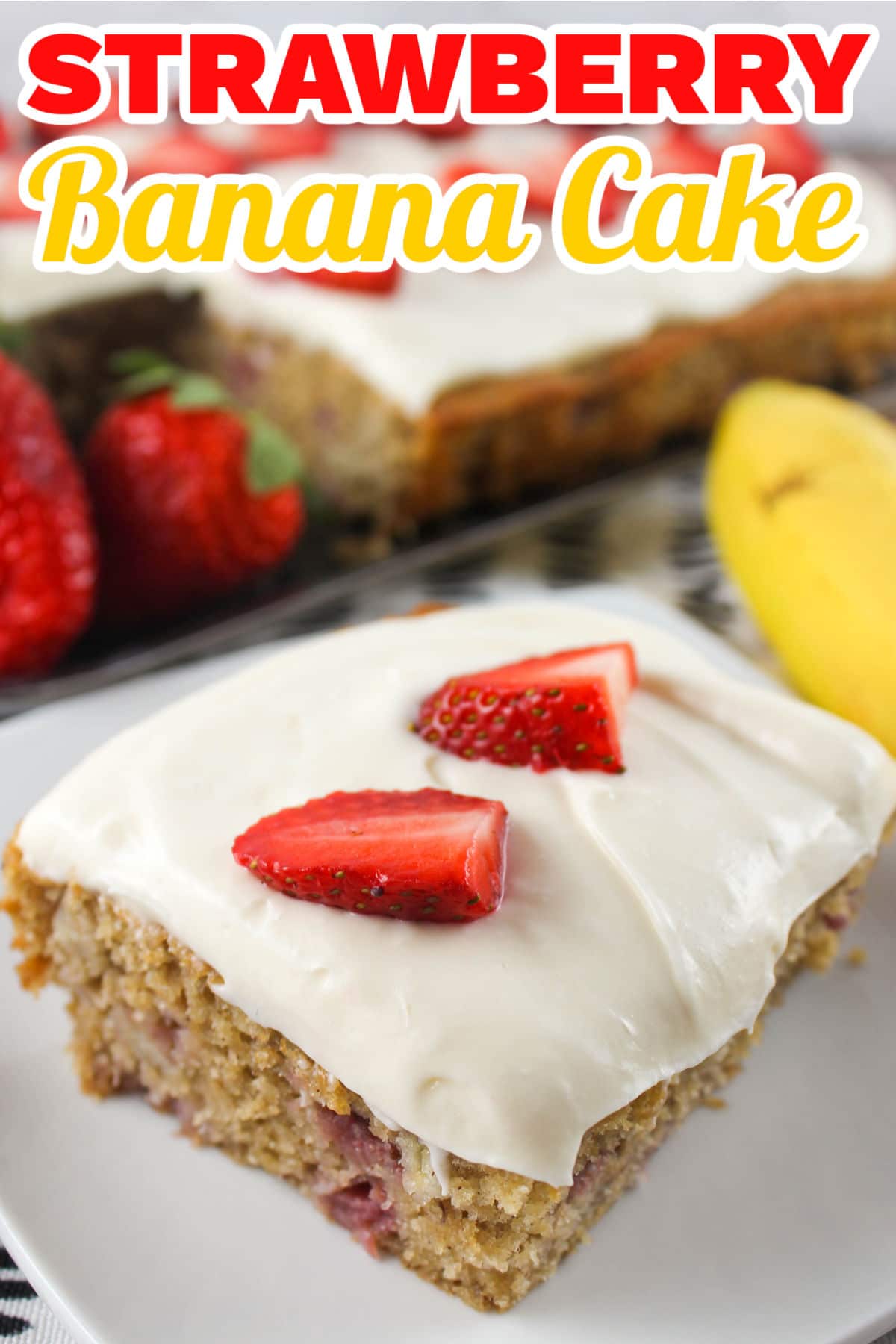 Looking for a delicious way to celebrate spring? This Strawberry Banana cake is a moist and delicious way to ring in the spring, complete with fresh strawberries and bananas. via @foodhussy