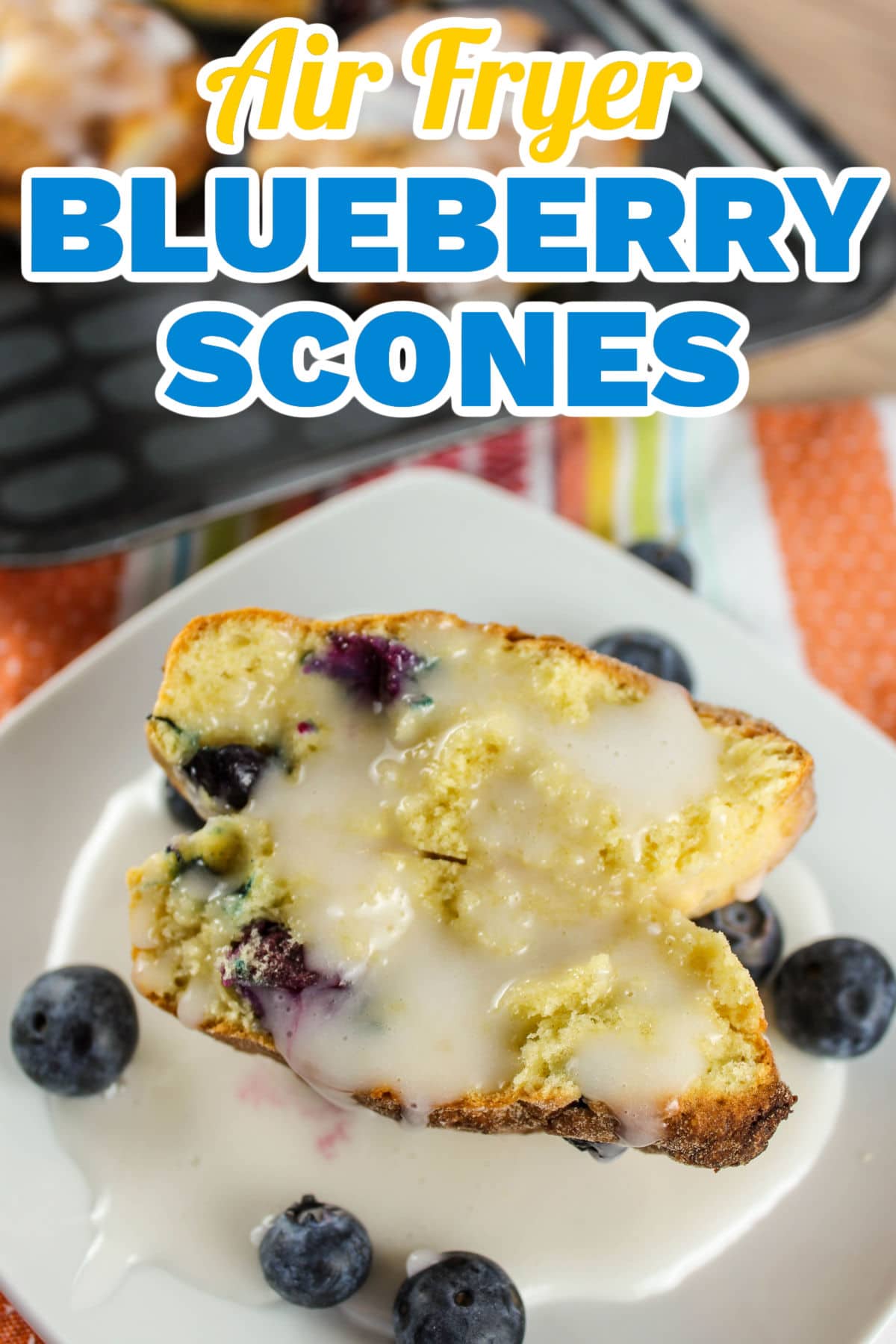 The Air Fryer Blueberry Scones are delicious breakfast biscuits that are packed with fruit and drizzled with a light sweet glaze. You will love these sweet treats and they're done in 15 minutes from start to finish!  via @foodhussy