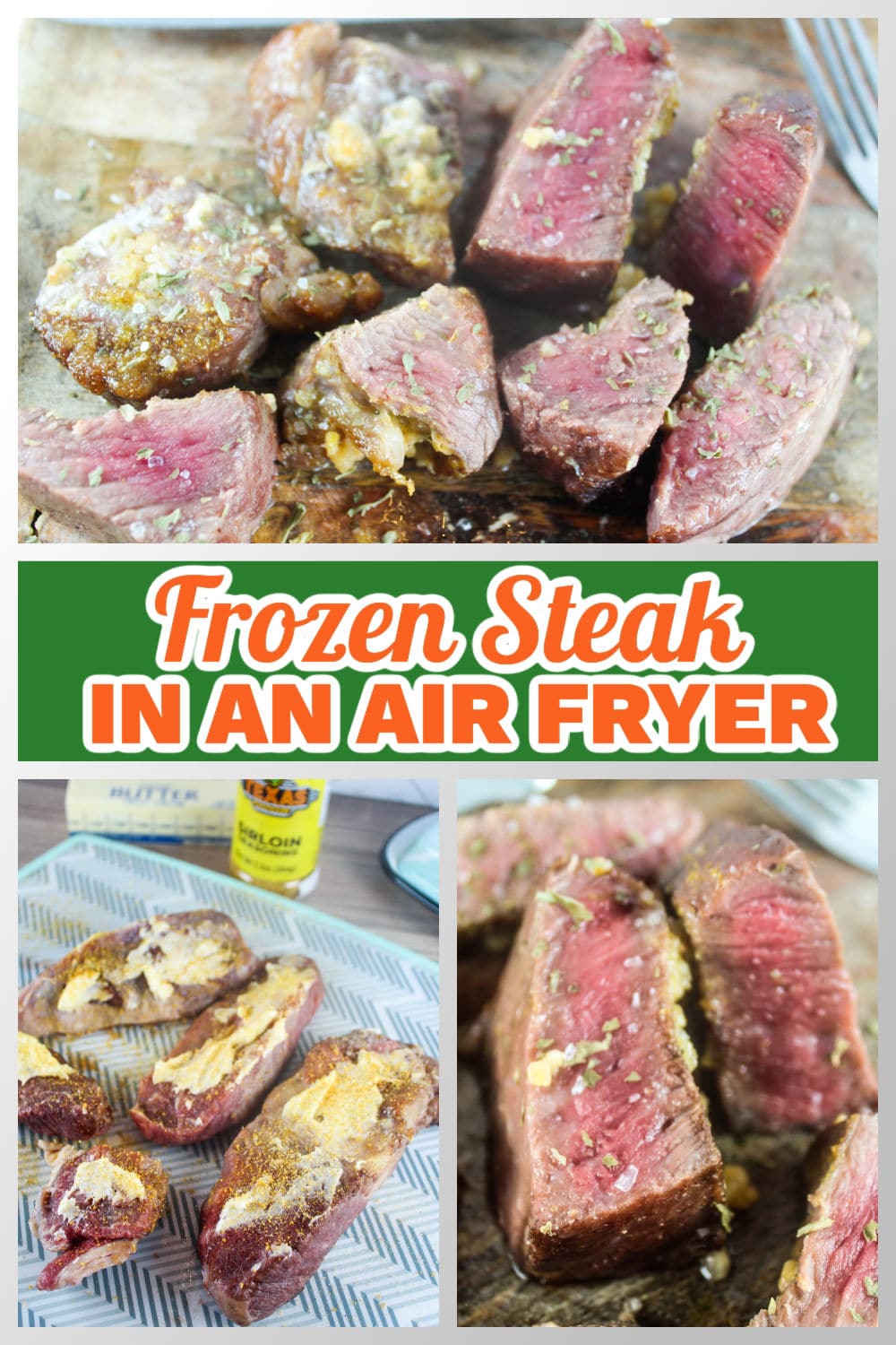 Can you cook frozen steak in the air fryer? Heck yeah! And - it will be a delicious and tender steak! There's an easy trick to it and I'll share all the details! You'll be eating a perfectly cooked steak - right from the freezer - in less than 15 minutes! via @foodhussy