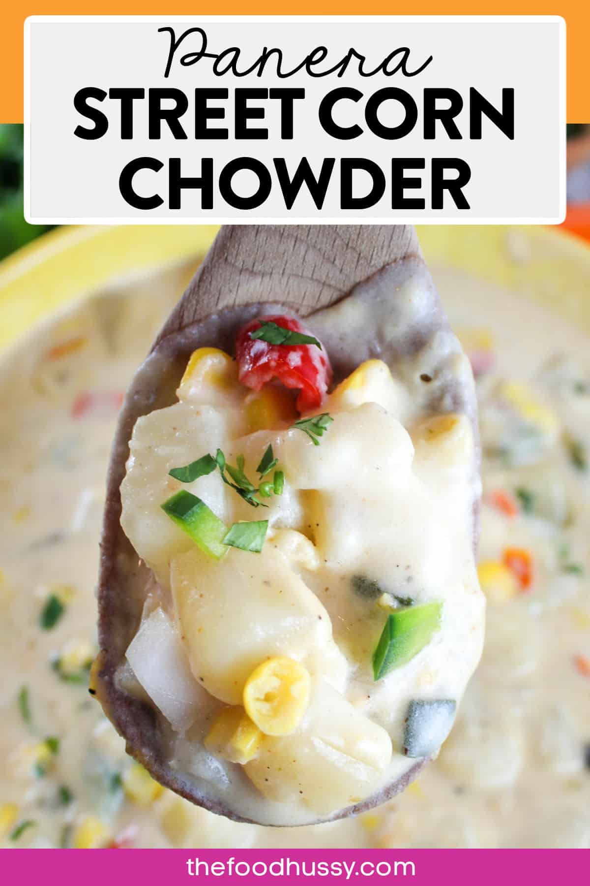 Panera Mexican Street Corn Chowder is a creamy, flavorful soup packed with sweet corn, roasted poblano peppers and tender potatoes, all simmered in a rich and creamy broth.  via @foodhussy