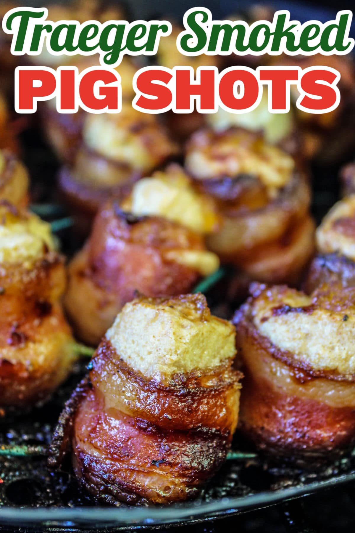 Smoked Pig Shots on the Traeger are the latest and greatest appetizer! Bacon "shot glasses" filled with smoked sausage, cream cheese and more! These are great for any summer barbecue, tailgating or holiday get-together.  via @foodhussy