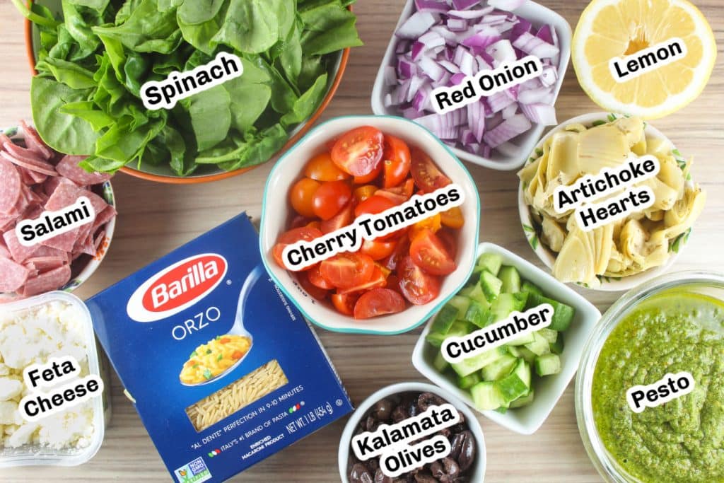 Orzo Pesto Pasta Salad ingredients