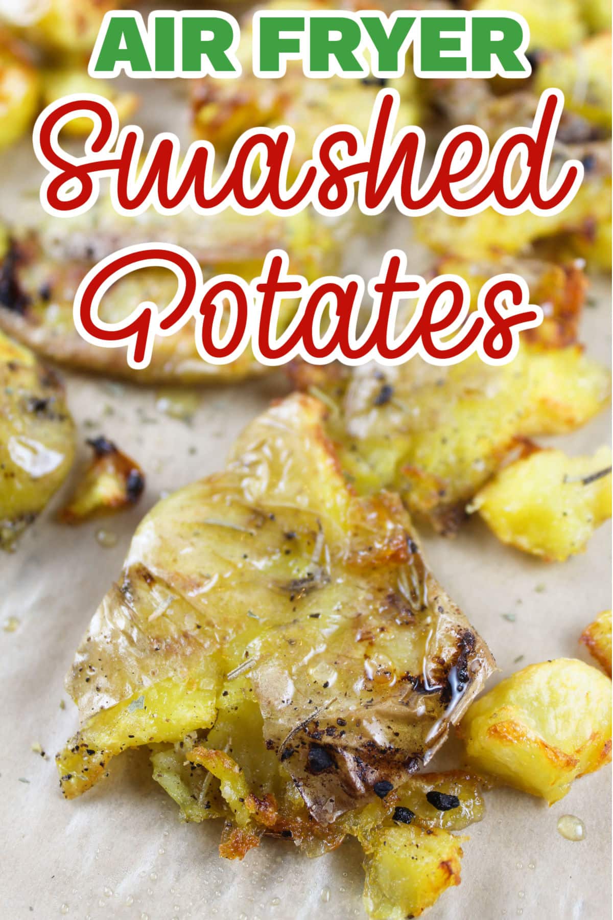 These Crispy Air Fryer Smashed Potatoes are crispy on the outside and fluffy inside! Lightly seasoned with olive oil, salt, pepper, garlic and crushed rosemary - you'll love every bite! These are made a little quicker with a quick cooking hack!  via @foodhussy
