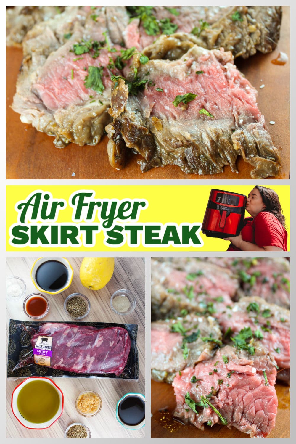 This Skirt Steak recipe in the air fryer is a delicious quick-to-cook dinner. This perfect medium rare steak is juicy and tender! Plus, steak lovers will drool over this easy steak marinade!  via @foodhussy