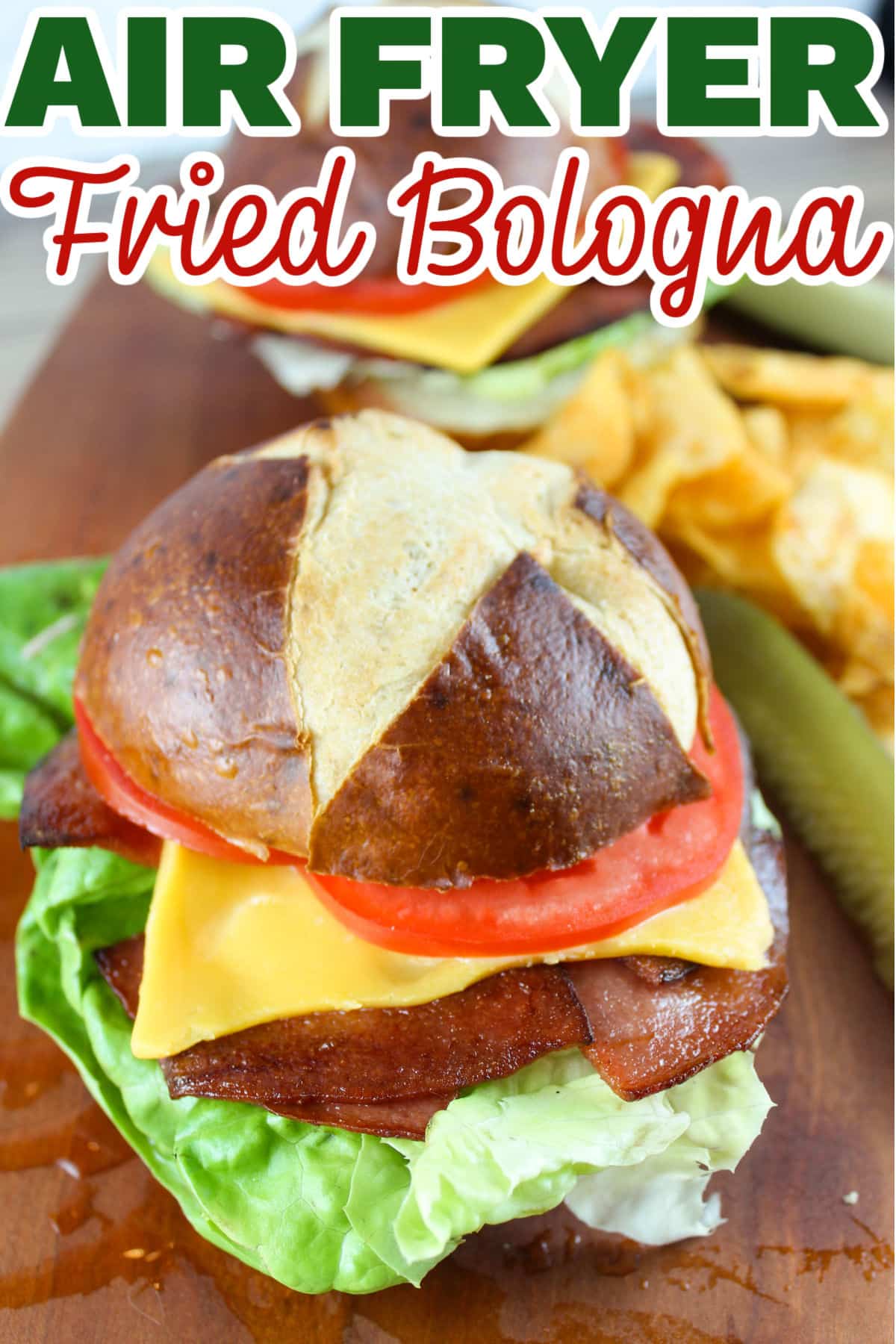 Fried Bologna in the Air Fryer is a throwback to childhood and it's still delicious! Thick-cut beef bologna is delicious in your air fryer - especially when you put it on a pretzel bun with all the toppings! via @foodhussy