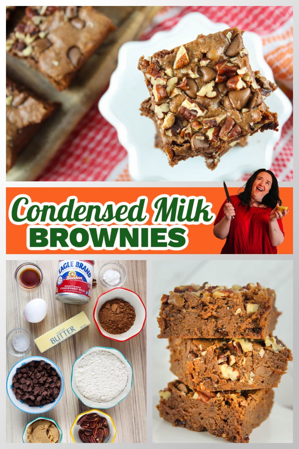 These Condensed Milk Brownies are just the right amount of sweet plus very chocolatey and fudgy! One brownie will fulfill every sweet tooth - you taste the milk chocolate, chopped pecans and fudgy goodness in every bite!  via @foodhussy
