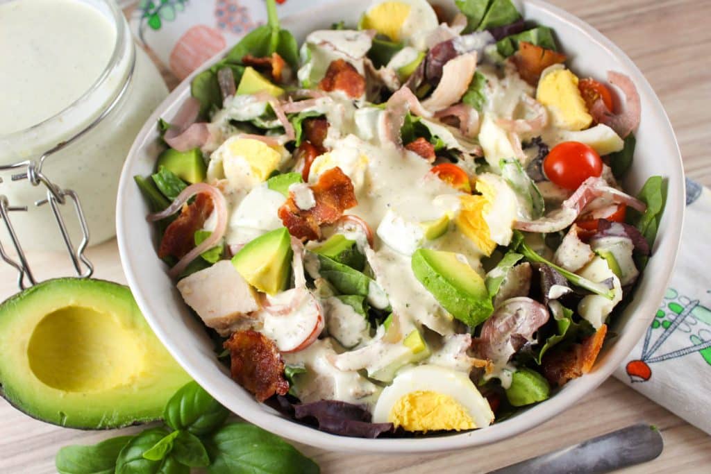 Panera Green Goddess Dressing on a cobb salad