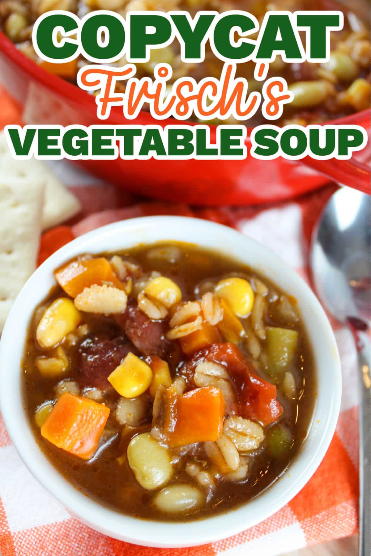 Frisch's Vegetable Soup is a delicious comforting soup that is super healthy and perfect year round! Loaded with vegetables - it's actually not vegetarian though...find out the secret ingredient below.  via @foodhussy