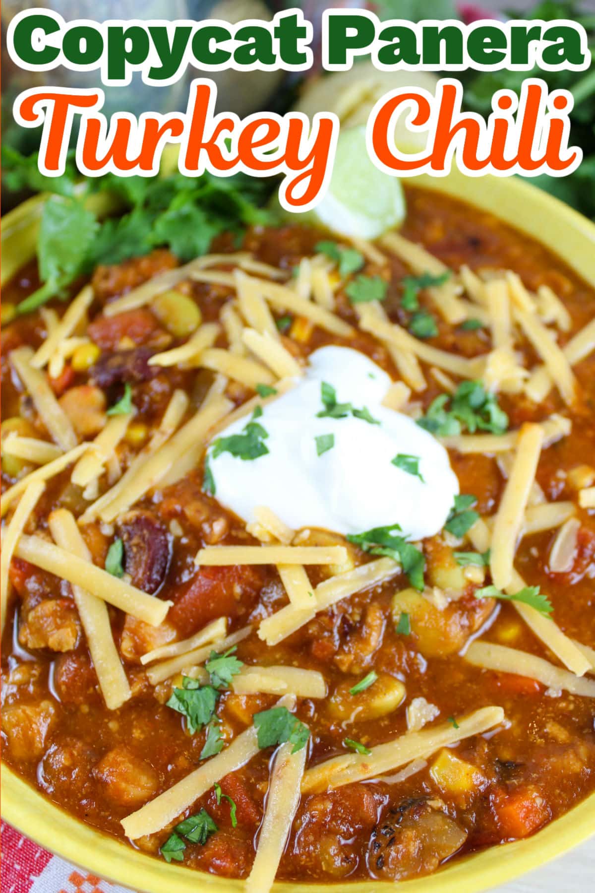Panera Turkey Chili is a favorite in our house! You can make this hearty, chunky chili at home in no time! Filled with 10 different vegetables along with ground turkey - you will love every bite and it will taste just like the restaurant version! via @foodhussy