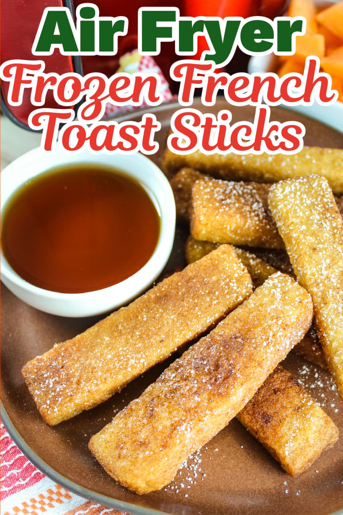Air Fryer Frozen French Toast Sticks make a quick breakfast even quicker! It's super easy to just pop them in and you've got breakfast in a few minutes! via @foodhussy