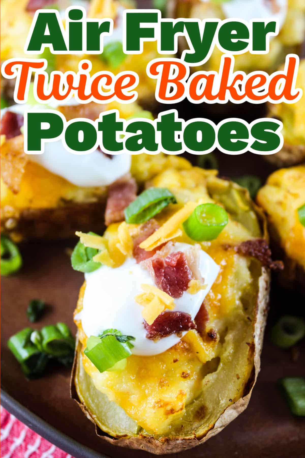 Air Fryer Twice Baked Potatoes are all the yum in half the time! Crispy potato skins, loaded with fluffy, cheesy mashed potatoes!!! You will be wanting this perfect side dish every week! via @foodhussy