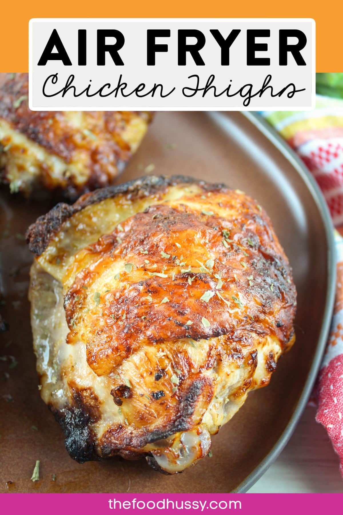 Marinated Chicken Thighs in the air fryer are the perfect dinner! They are extremely juicy with that crispy skin – which holds in all that delicious flavor from the Italian marinade. via @foodhussy