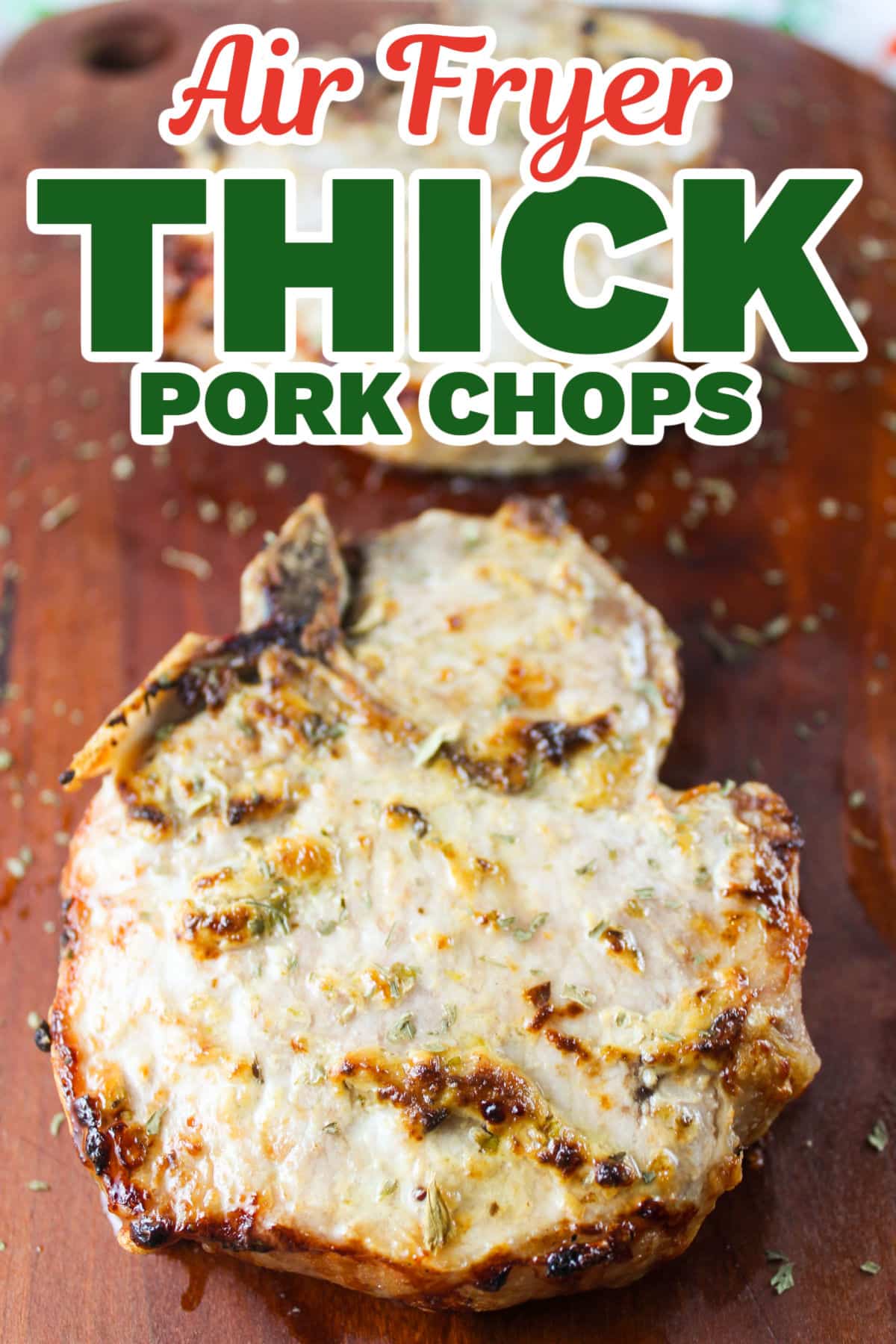 Thick Cut Pork Chops are juicy and full of flavor when you make them in the air fryer! And you can go from fridge to plate in just 20 minutes!  via @foodhussy