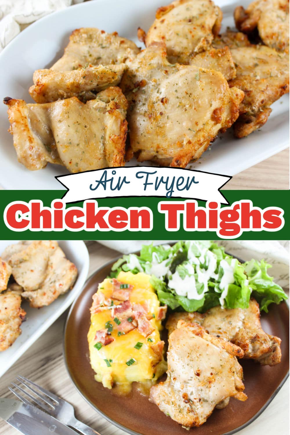 Air Fryer Boneless Skinless Chicken Thighs are a quick meal perfect for any weeknight! These juicy and tender chicken thighs are perfectly cooked in the air fryer in just 15 minutes. via @foodhussy