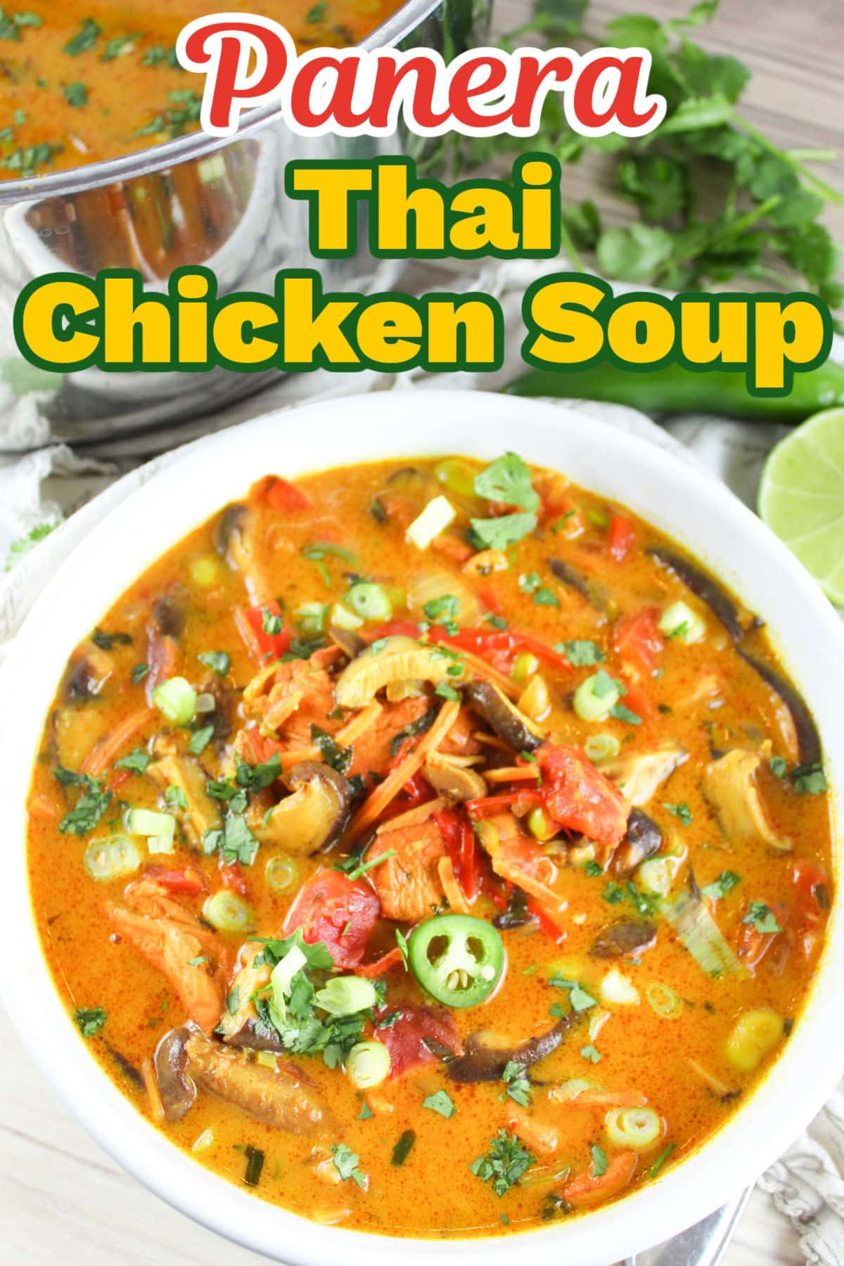 This Panera Bread Thai Chicken Soup copycat recipe is the perfect soup for the cold weather! It's a delicious mix of flavors full of chicken, carrots, shiitake mushrooms, red bell peppers and edamame simmered in a rich, Thai yellow curry spicy-sweet coconut broth. Plus - it's a little spicy - so it clears the sinuses too!
 via @foodhussy