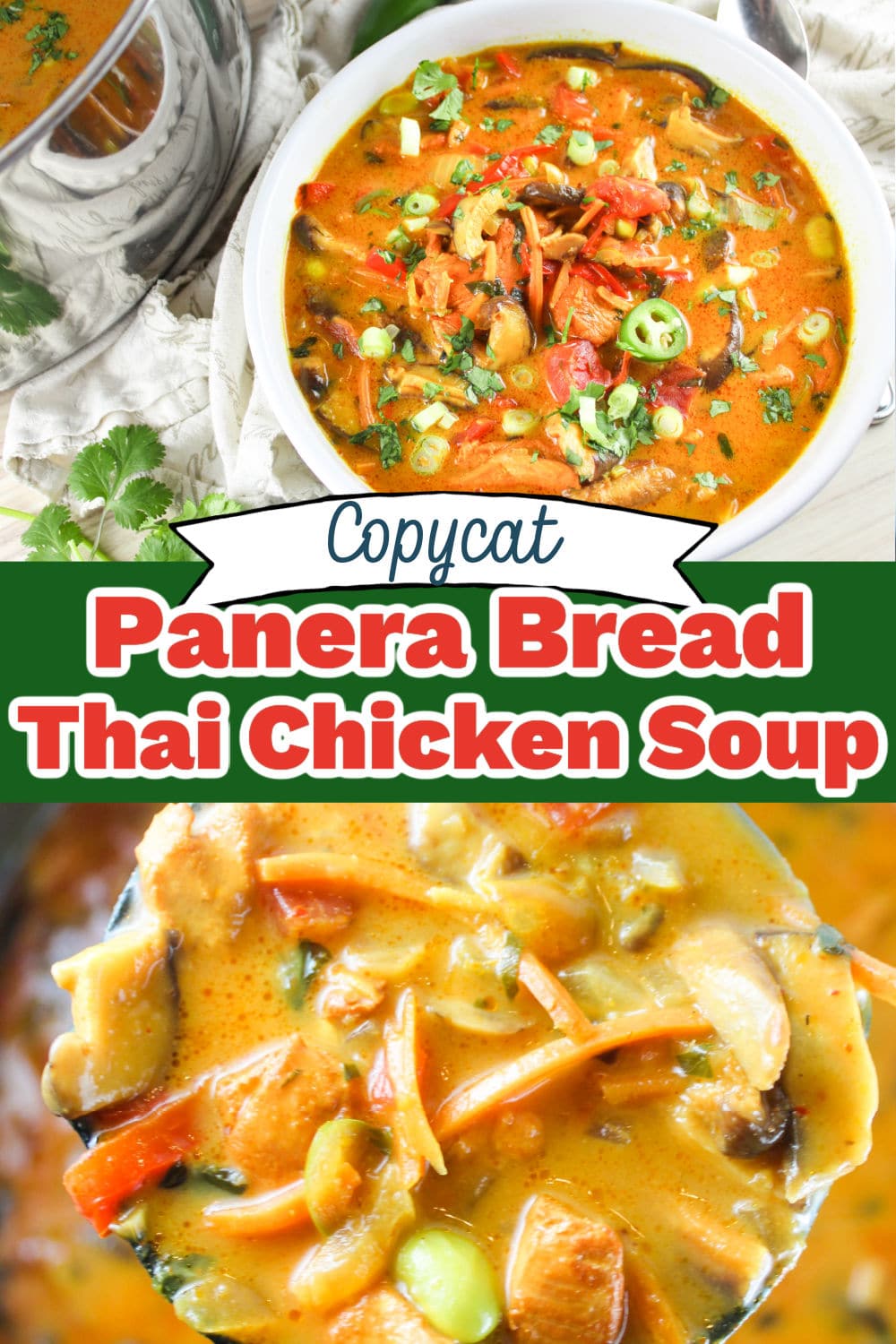 This Panera Bread Thai Chicken Soup copycat recipe is the perfect soup for the cold weather! It's a delicious mix of flavors full of chicken, carrots, shiitake mushrooms, red bell peppers and edamame simmered in a rich, Thai yellow curry spicy-sweet coconut broth. Plus - it's a little spicy - so it clears the sinuses too!
 via @foodhussy