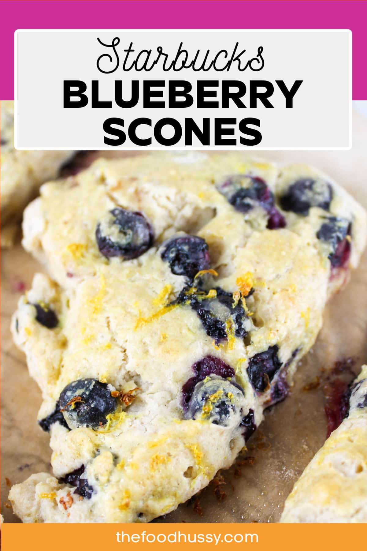 Copycat Starbucks Blueberry Scones are going to be your brunch favorite! They're soft and flaky on the inside with a little golden crunch on the outside. You'll love the pop from the fresh blueberries and the freshness from the lemon zest! via @foodhussy