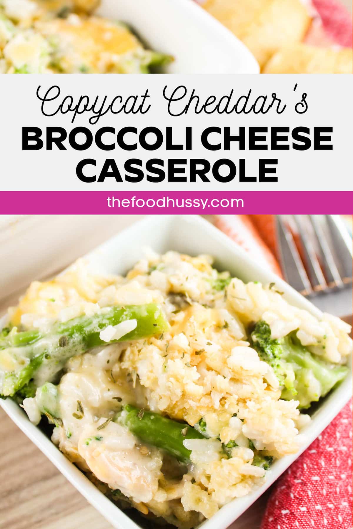 Cheddars Broccoli Cheese Casserole is a delicious and easy-to-make side dish for weeknights or any holiday table! Loaded with broccoli, rice, Velveeta and - of course - a little butter! ;-)  via @foodhussy