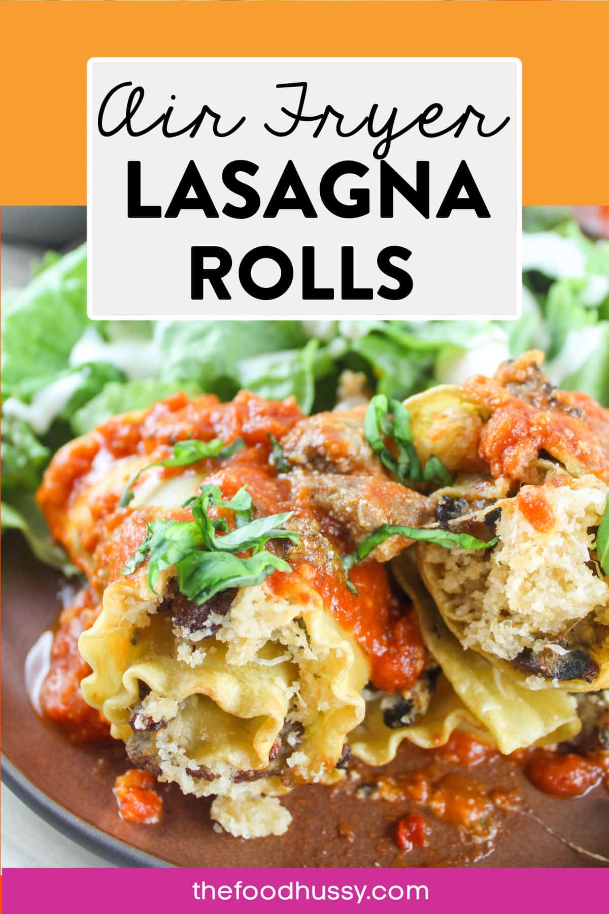 Air Fryer Lasagna Rolls is a delicious way to have cheesy, comforting, saucy lasagna in less than 30 minutes! Full of sausage, mushrooms and cheese - lasagna rolls are an easy weeknight meal!  via @foodhussy