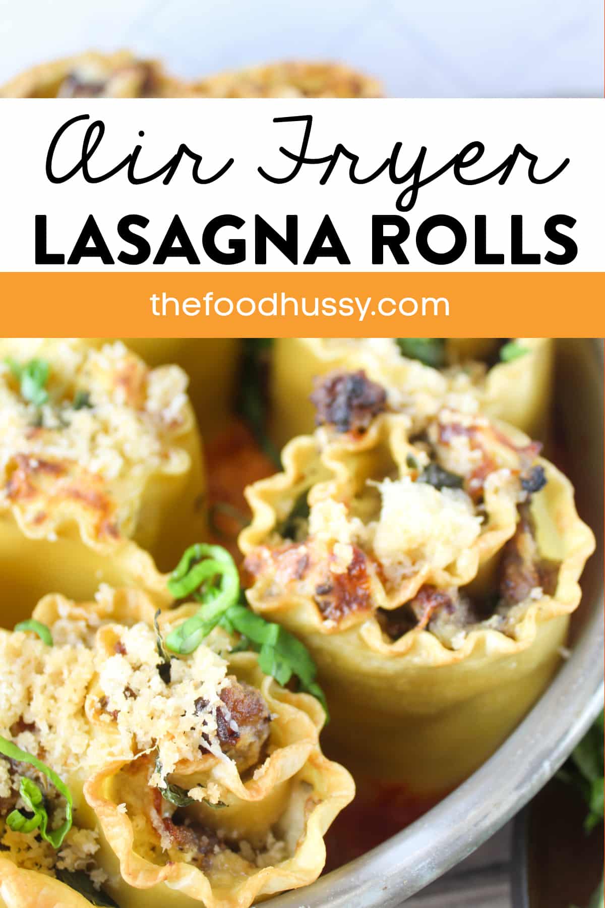 Air Fryer Lasagna Rolls is a delicious way to have cheesy, comforting, saucy lasagna in less than 30 minutes! Full of sausage, mushrooms and cheese - lasagna rolls are an easy weeknight meal!  via @foodhussy