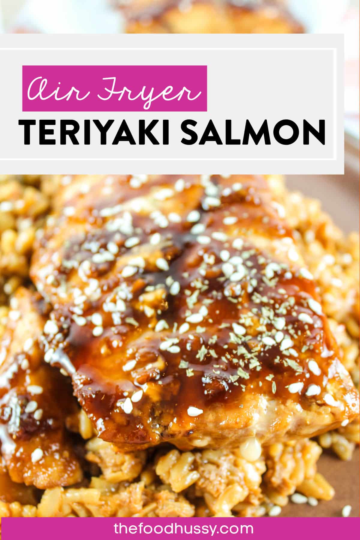 Teriyaki Salmon in the Air Fryer is such an easy dish to make! The whole family will think they're at their favorite restaurant with this rich, homemade teriyaki sauce on tender, flaky salmon filets.  via @foodhussy