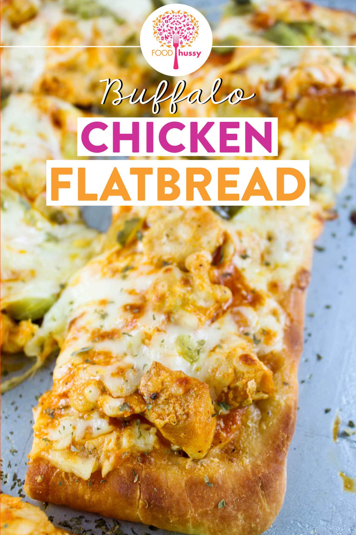 Buffalo Chicken Flatbread is my new favorite easy weeknight dinner! It's a spicy, creamy, crunchy and zingy flavor bomb that puts buffalo wings together with flatbread pizza and ranch! Plus, there's a secret ingredient that you will love!!! via @foodhussy