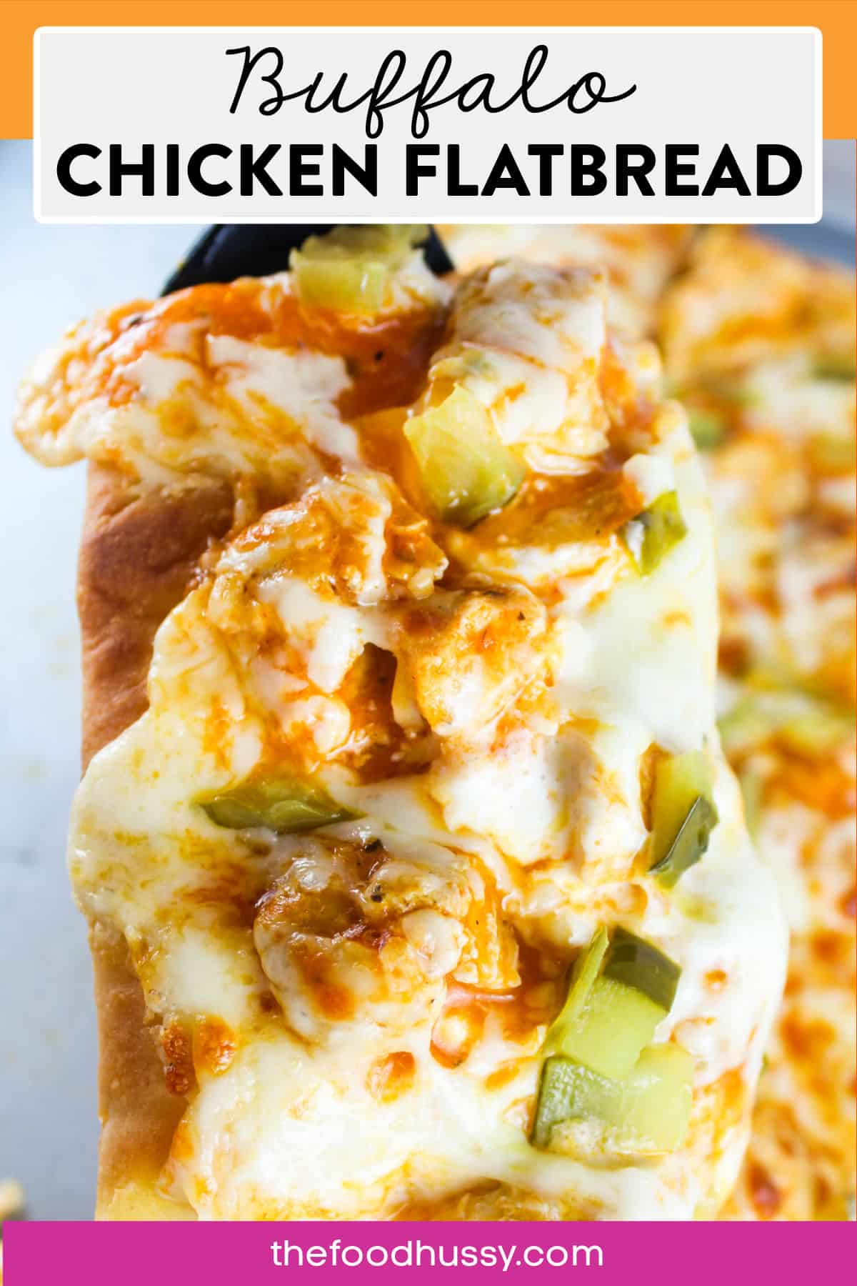 Buffalo Chicken Flatbread is my new favorite easy weeknight dinner! It's a spicy, creamy, crunchy and zingy flavor bomb that puts buffalo wings together with flatbread pizza and ranch! Plus, there's a secret ingredient that you will love!!! via @foodhussy