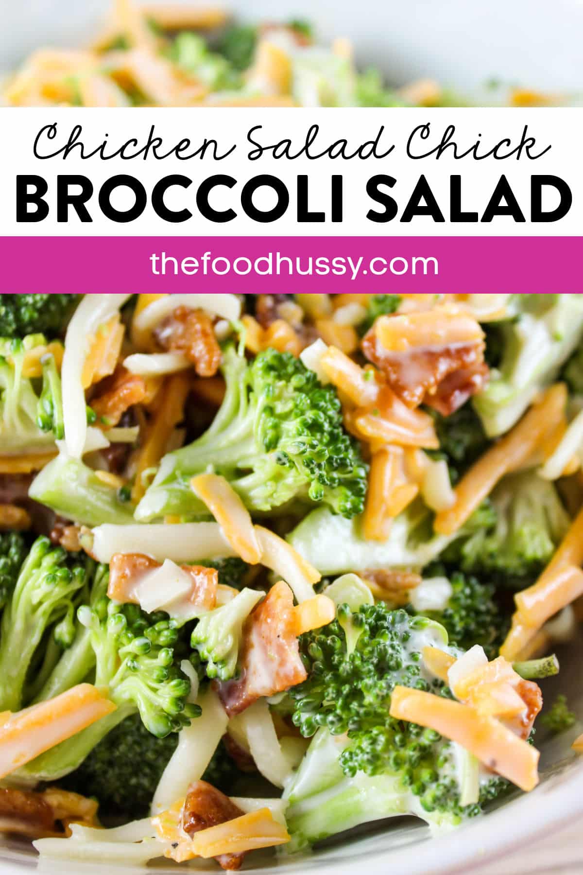 Chicken Salad Chick Broccoli Salad is my favorite restaurant side dish! It's crunchy, creamy, cheesy and bacon-y! How can you ask for anything better? This make-at-home recipe makes enough for the whole family and is the perfect dish for a potluck! via @foodhussy