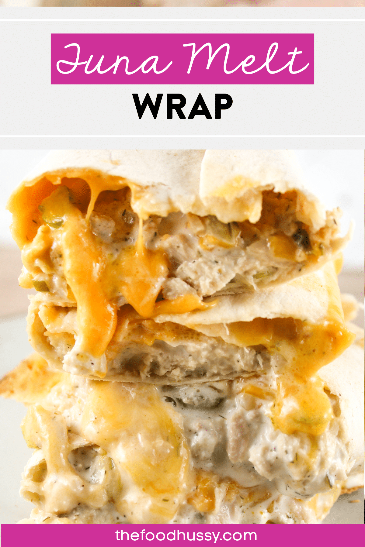 These Tuna Melt Wraps combine a delicious light and crunchy tuna salad with melty cheddar cheese to make a quick yummy lunch!  via @foodhussy