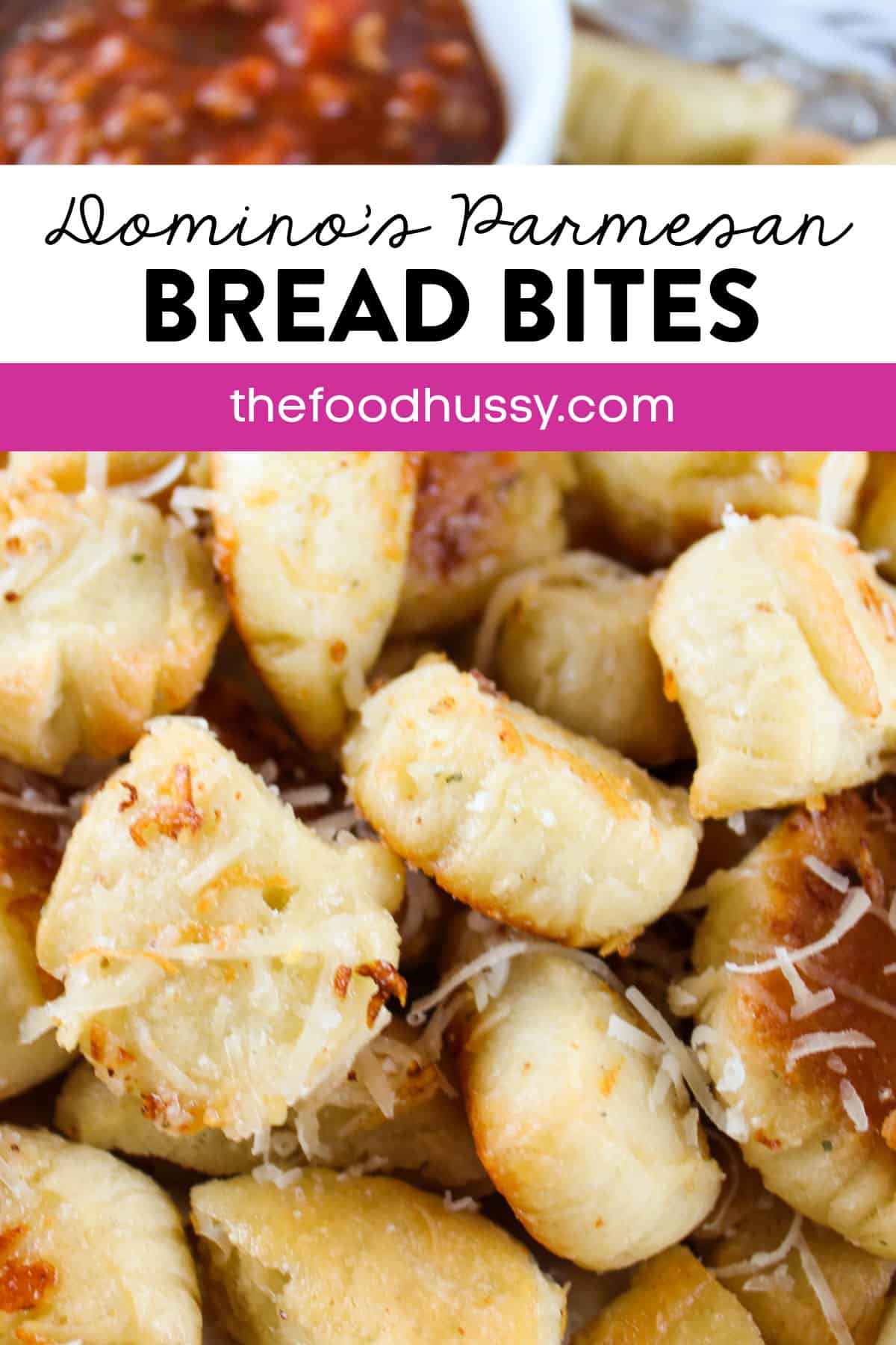 This copycat recipe of Domino's Parmesan Bread Bites are addictive and will have you licking your fingers in under 30 minutes! These bread bites are topping with melted butter, garlic and Parmesan cheese for a delicious side dish or appetizer!  via @foodhussy