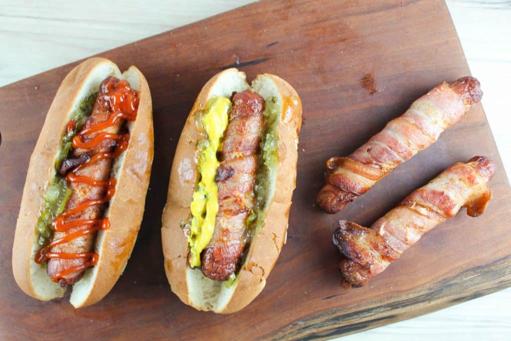 Bacon Wrapped Hot Dogs in the Air Fryer
