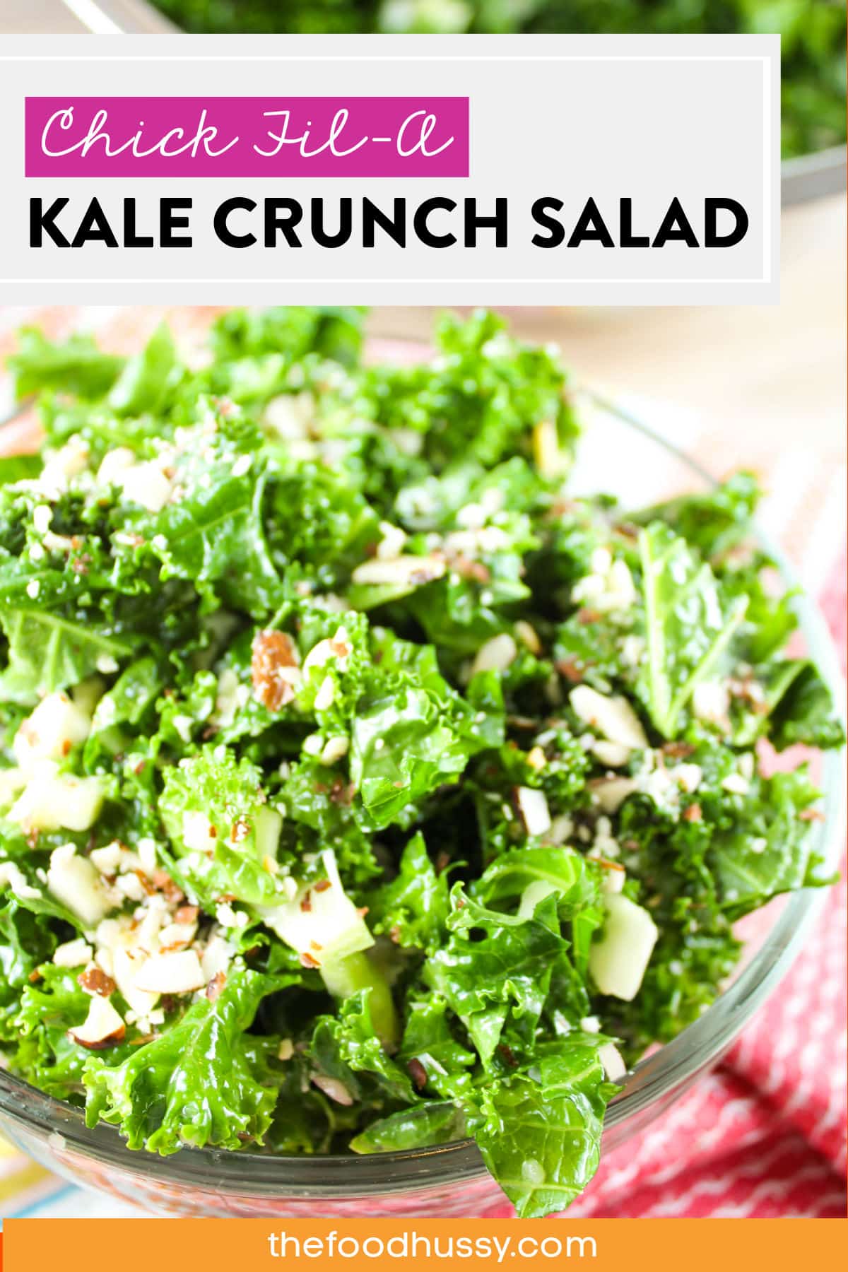 This copycat recipe for the Chick-fil-A Kale Crunch Salad is spot on with all of the flavors! Full of kale & cabbage in an apple dijon vinaigrette and topped with toasted almonds - it's a great side dish for any meal! via @foodhussy