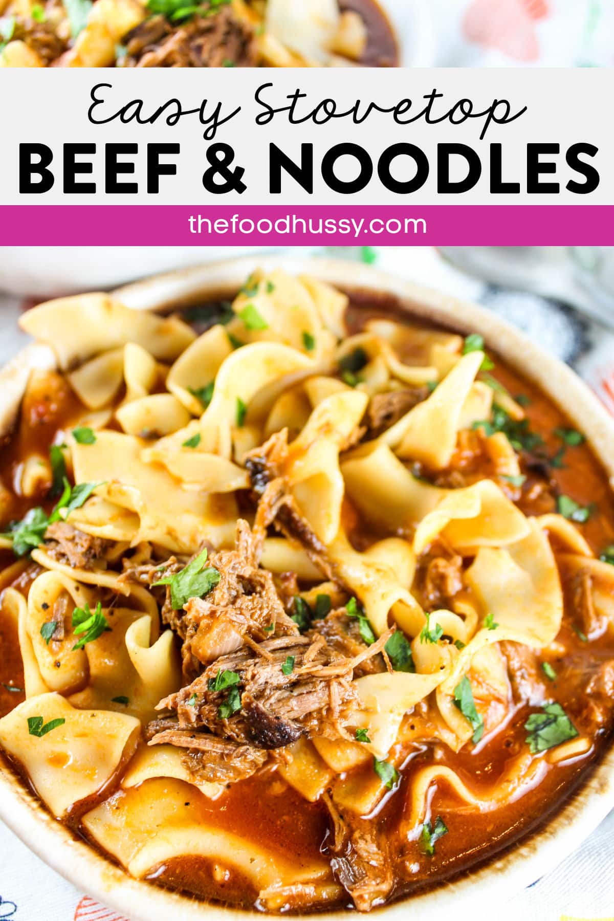 These Easy Stovetop Beef & Noodles are comfort food at its best! Chock full of tender shredded beef, egg noodles and a rich tomato sauce - it tastes just like your grandma used to make! via @foodhussy