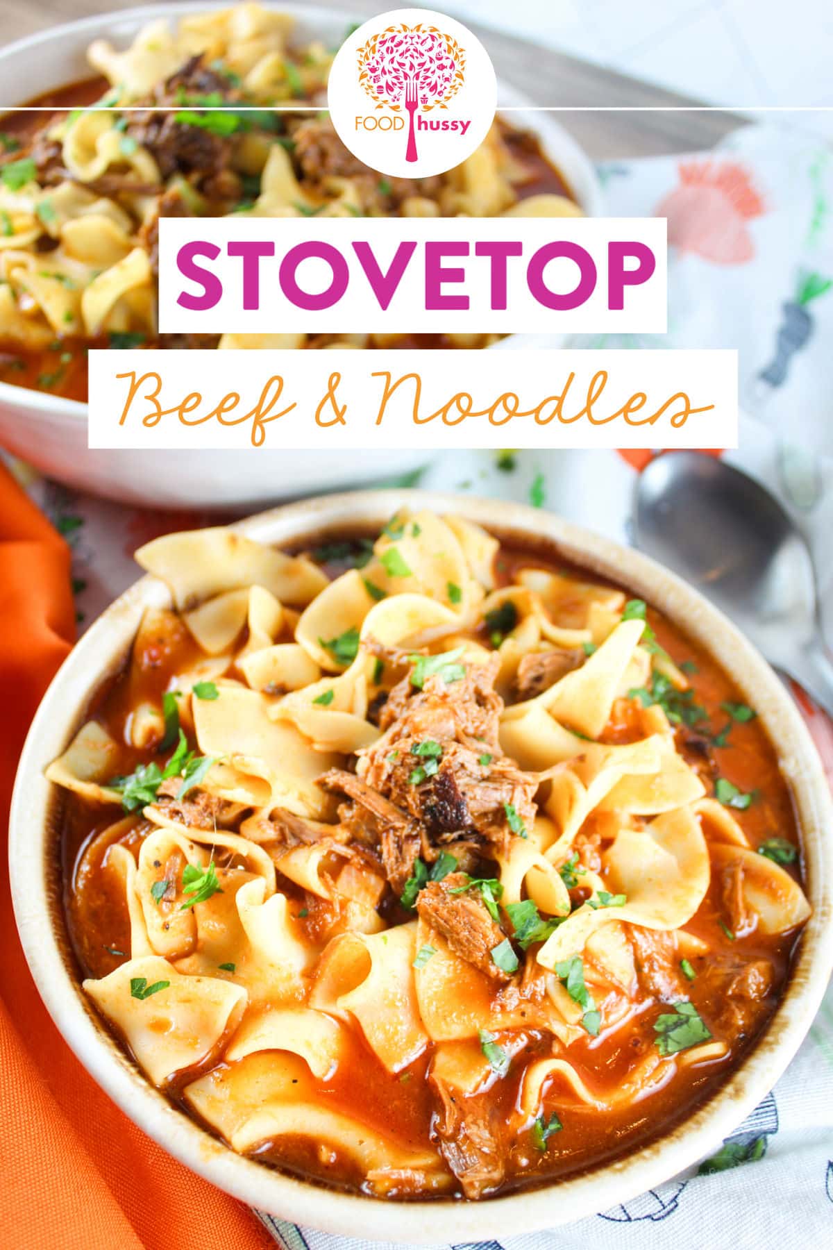 These Easy Stovetop Beef & Noodles are comfort food at its best! Chock full of tender shredded beef, egg noodles and a rich tomato sauce - it tastes just like your grandma used to make! via @foodhussy