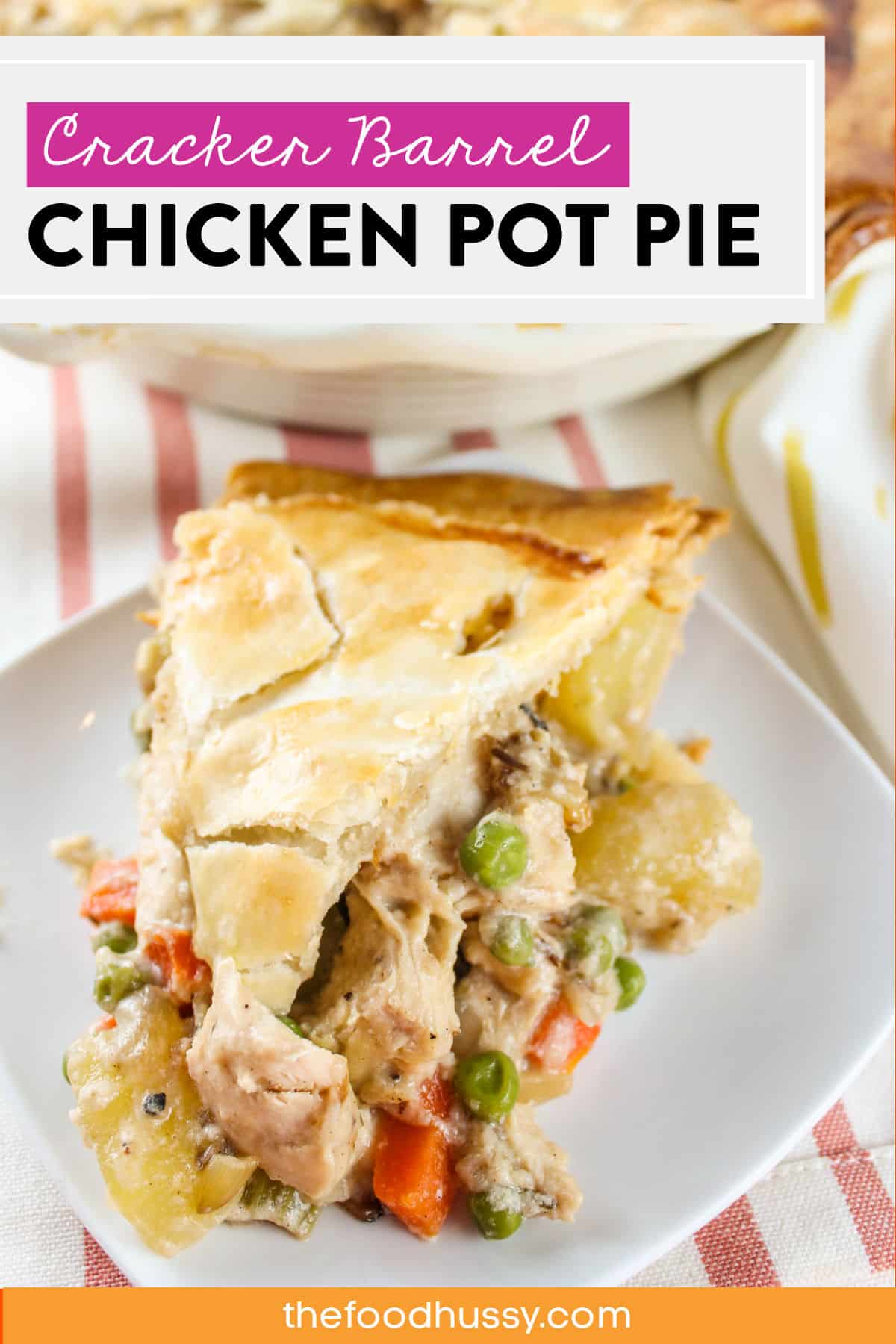 Cracker Barrel Chicken Pot Pie is a menu favorite loved by adults and kids alike! That flaky pastry crust, stuffed full with slow-simmered chicken, creamy sauce and lots of vegetables - it's comfort food at its finest!  via @foodhussy
