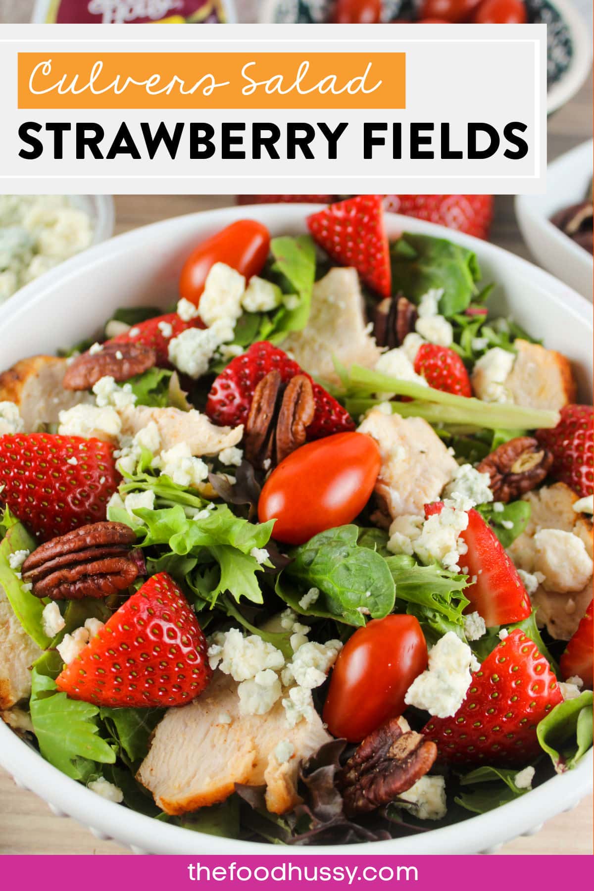 Culver's Strawberry Salad is my favorite seasonal salad! It's the perfect spring salad - spring greens topped with fresh, ripe strawberries, crunchy pecans, flavorful blue cheese crumbles and more! One of the most popular Culver's menu items - this salad is the flavor of spring! via @foodhussy