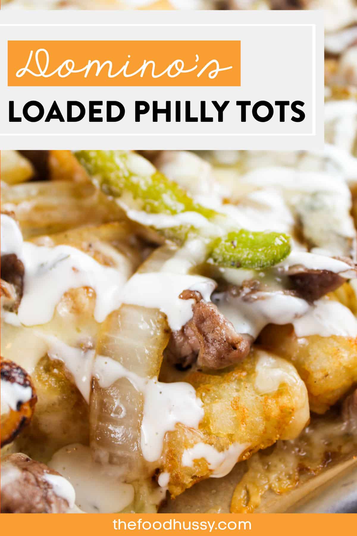 The New Dominos Loaded Tater Tots are a new menu item but you can make them at home and they are even more delicious! I went for the Philly Cheese Loaded Tots first - you've got crunchy tater tots topped with shaved steak, cheesy Alfredo sauce, crunchy onions and green pepper slices and then topped with a blend of mozzarella & cheddar cheeses. via @foodhussy