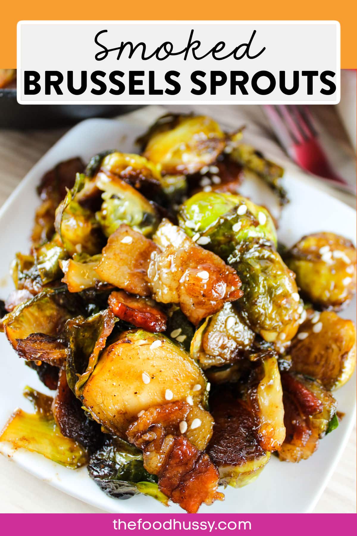 These Traeger Smoked Brussels Sprouts will be your new favorite vegetable side dish. Sauteed with diced bacon and tossed in a maple syrup sauce - nobody will be able to resist these caramelized bites of deliciousness! via @foodhussy