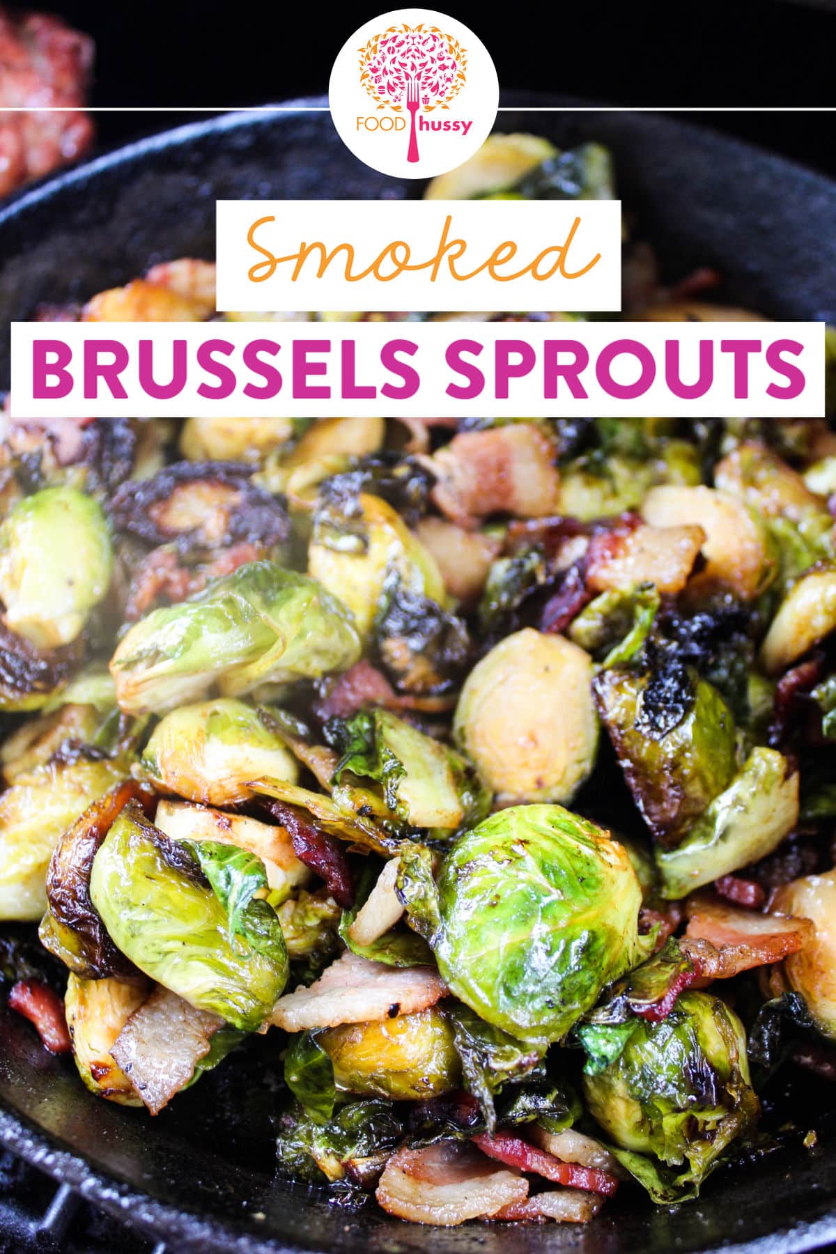 These Traeger Smoked Brussels Sprouts will be your new favorite vegetable side dish. Sauteed with diced bacon and tossed in a maple syrup sauce - nobody will be able to resist these caramelized bites of deliciousness! via @foodhussy