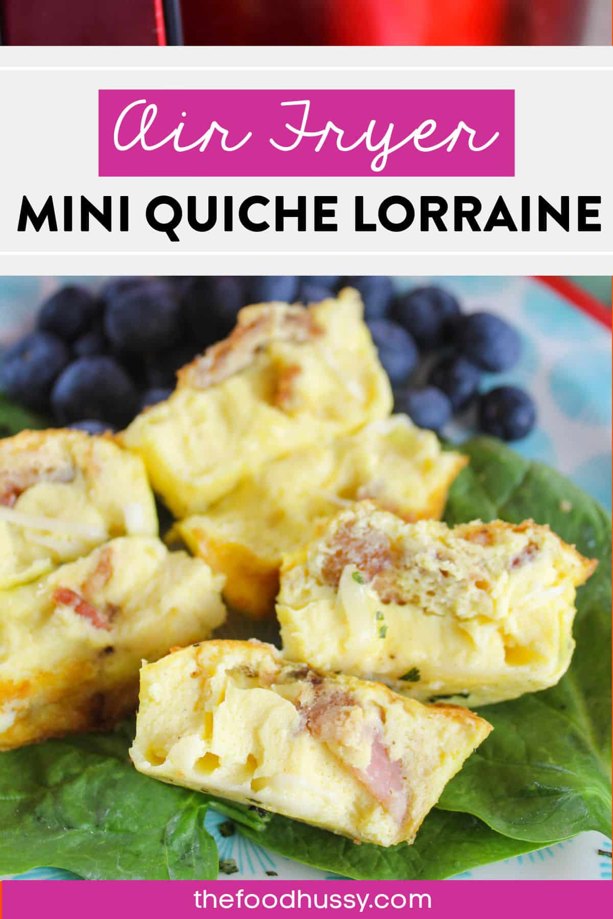 These Air Fryer Quiche Lorraine Muffins are delicious, fluffy and ready in 20 minutes! For the Love of Eggs - that's a quick brunch or dinner! The flavor of bacon and Swiss cheese is a classic combination that everybody loves!  via @foodhussy
