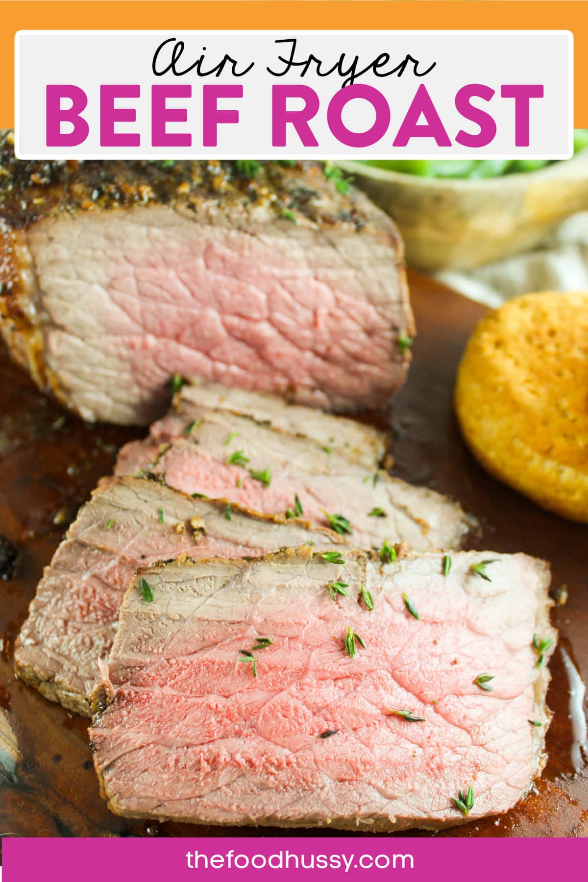 Making a Beef Roast in the Air Fryer will take far less time than in the oven or slow cooker and give you delicious, thin slices of roast beef! The outside has a delicious herbed crust while the inside is a perfect, tender medium rare! via @foodhussy