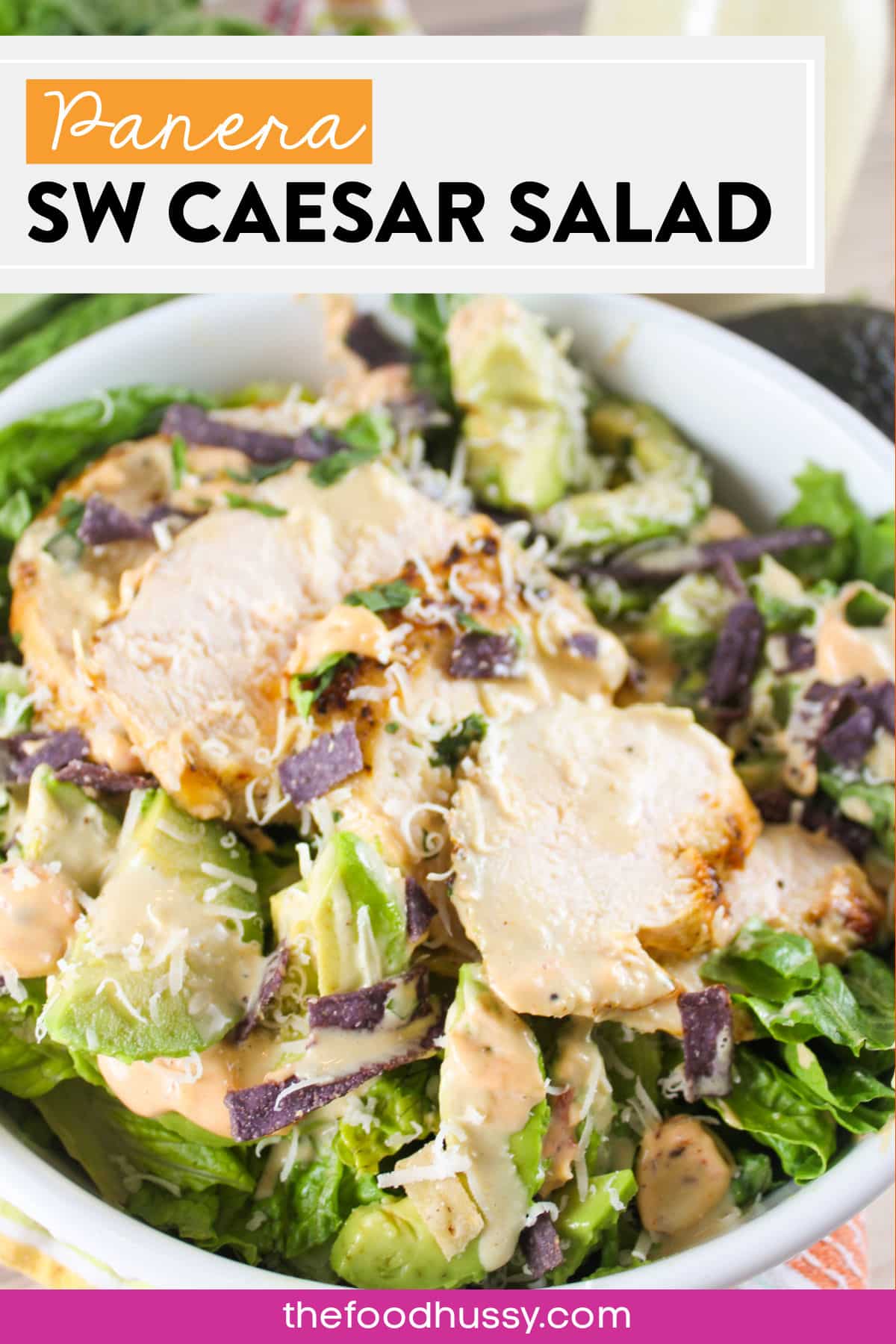 Panera Bread has a new Southwest Caesar Salad on the menu for a limited time and I've broken it down so you can make it at home!!!! Crisp romaine lettuce, chunks of fresh avocado, juicy grilled chicken, Panera's classic Caesar dressing and a drizzle of chipotle aioli all come together for a delicious salad!  via @foodhussy